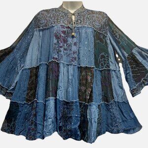 Nw FUNKY STUFF patch boho tiered babydoll sheer chiffon viscose TOP L